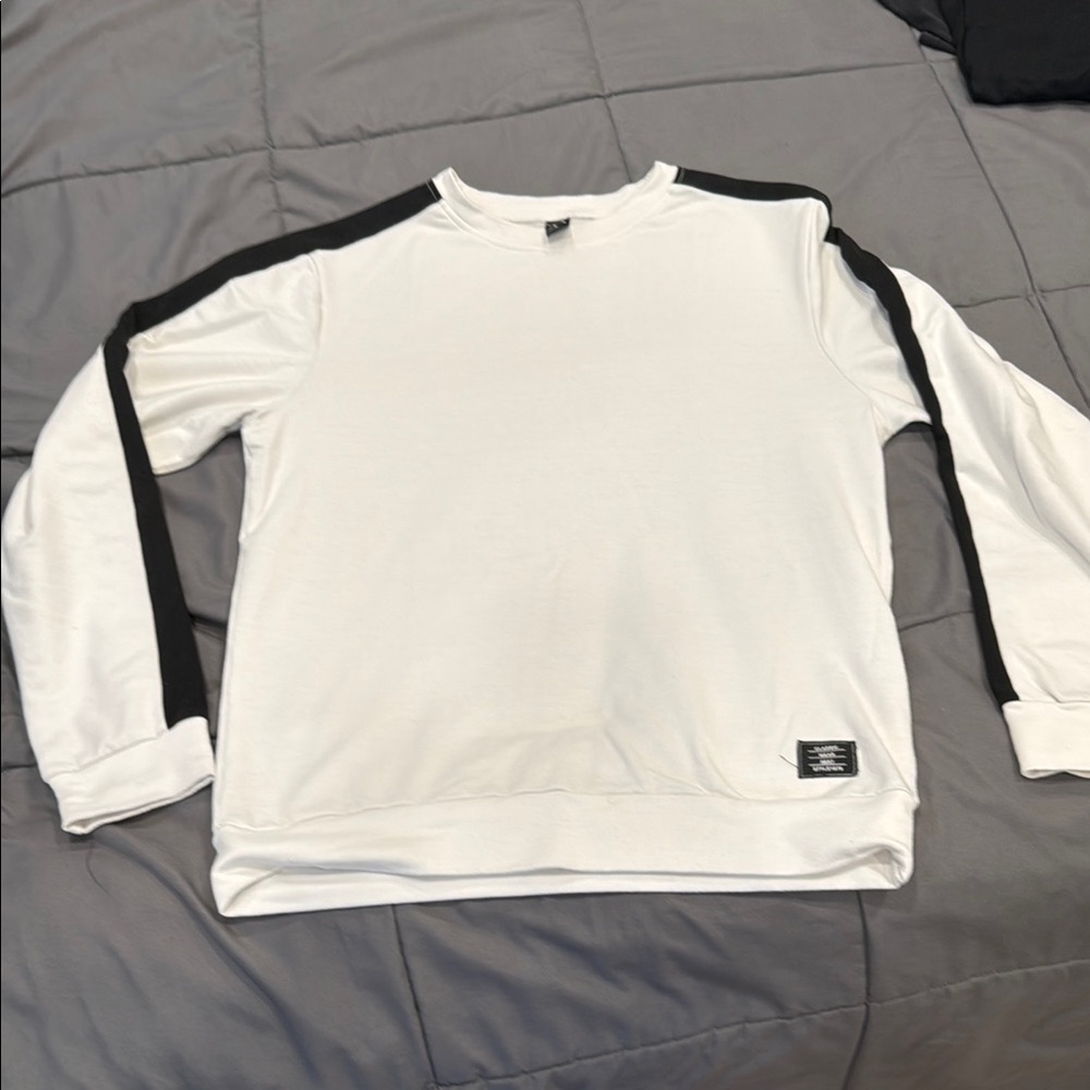 White and Black Long Sleeve Sweatshirt